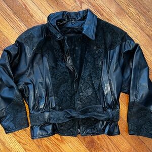 Vintage Wilsons Leather Paisley Moto Leather Black Biker Womens Jacket size M